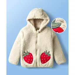 Mark & Mia Full Sleeves Hooded Winter Jacket with Fur & Strawberry Detailing - Beige-picture-11
