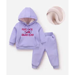 Mark & Mia Full Sleeves Hooded Winter Wear Sweatshirt & Lounge Pant Set with Text Print & Kangaroo Pocket - Purple-picture-12