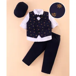 Mark & Mia Full Sleeves Nautical Theme Printed 3 Piece Party Suit with Bow & Hat - Navy Blue-picture-30