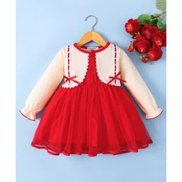 Mark & Mia Full Sleeves Party Dress With Bow Applique & Lace Detailing - Red-picture-23