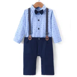 Mark & Mia Full Sleeves Party Wear Romper with Bow Detailing & Suspender Shapes Print - Blue-picture-17