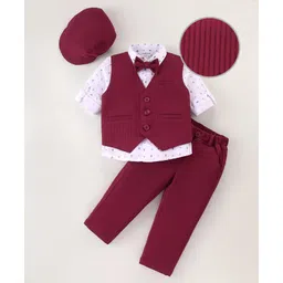 Mark & Mia Full Sleeves Printed 3 Piece Party Suit with Bow & Hat - Maroon-picture-23