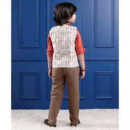 Mark & Mia Full Sleeves Printed 3 Piece Party Suit with Bow - Dark Peach image 2