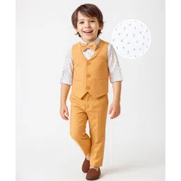 Mark & Mia Full Sleeves Printed 3 Piece Party Suit with Bow - Mustard & White-picture-22