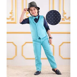 Mark & Mia Full Sleeves Printed 3 Piece Party Suit with Bow - Navy & Aqua Blue-picture-18