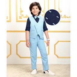 Mark & Mia Full Sleeves Printed 3 Piece Party Suit with Bow - Sky Blue & Navy-picture-14