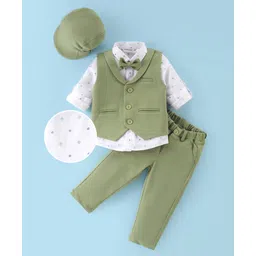Mark & Mia Full Sleeves Printed 3 Piece Party Suit with Hat & Bow - Green-picture-17