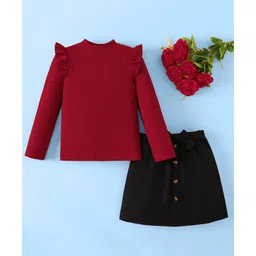 Mark & Mia Full Sleeves Solid Top and Skirt Set & Belt - Maroon & Black-picture-11