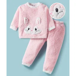 Mark & Mia Full Sleeves Winter Night Suit with Bunny Applique - Pink-picture-12