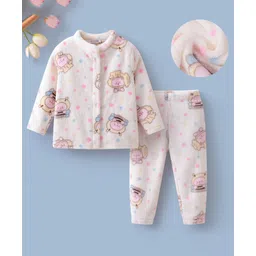 Mark & Mia Full Sleeves Winter Night Suit With Bunny Print - Cream-picture-36