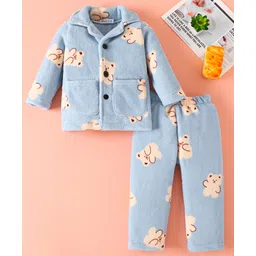 Mark & Mia Full Sleeves Winter Wear Night Suit With Animal Print - Light Blue-picture-17