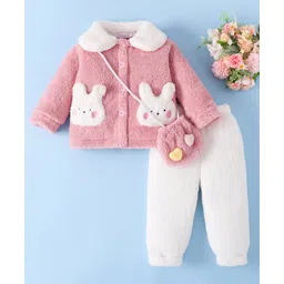 Mark & Mia Full Sleeves Winter Wear Night Suit With Bunny Applique & Sling Bag - Pink-picture-18
