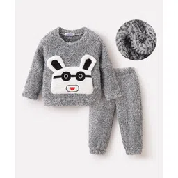 Mark & Mia Full Sleeves Winter Wear Night Suit with Bunny Applique - Grey-picture-16