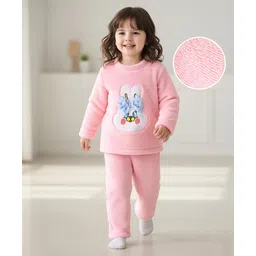 Mark & Mia Full Sleeves Winter Wear Night Suit With Bunny Applique - Pink-picture-17