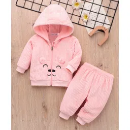 Mark & Mia Full Sleeves Winter Wear Night Suit With Bunny Ear Applique - Peach-picture-25