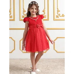Mark and Mia Girls Self Design Fit and Flare Above Knee Dress With Bow-image-35