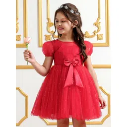 mark & mia Mark and Mia Girls Self Design Puff Sleeves Fit and Flare Dress image 5