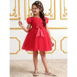 mark & mia Mark and Mia Girls Self Design Puff Sleeves Fit and Flare Dress image 1