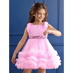 Mark & Mia Girls Self Design Square Neck Solid Blouson Dress-picture-33