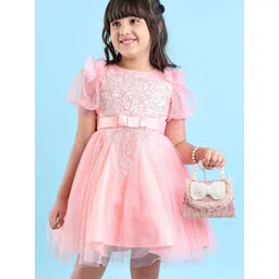 Mark and Mia Girls Sequine Embellished Half Sleeves Party Wear Fit & Flare Dress-image-0