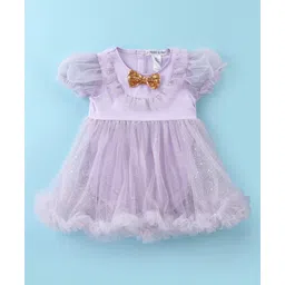 Mark & Mia Half Puffed Sleeves Party Frock StyleOnesie with Sequined Bow & Glitter Detailing- Lilac-picture-27