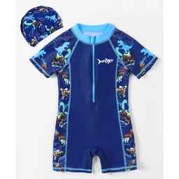 Mark & Mia Half Raglan Sleeves Legged Swimsuit with Dino Print & Cap - Blue-picture-21