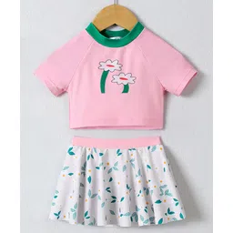 Mark & Mia Half Raglan Sleeves Two Piece Swimsuit with Floral Print - Pink-picture-30