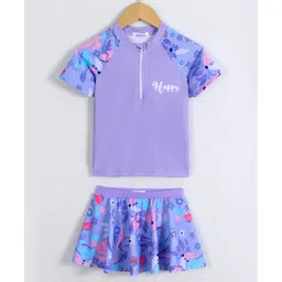 Mark & Mia Half Raglan Sleeves Two Piece Swimsuit with Sea Life Print - Purple-picture-14