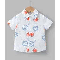 Mark & Mia Half Sleeves Cotton Shirt with Text Print - White-picture-13