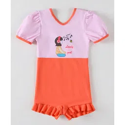 Mark & Mia Half Sleeves V Cut Swimsuit With Girl Print - Peach-picture-12