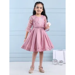 Mark and Mia Kids-Girls Pink Round Neck Printed Peplum Dress-image-29