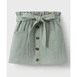 Mark & Mia Knee Length Solid ColourSkirt with Fabric Belt & Pockets- Light Green-picture-13