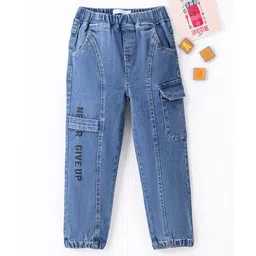 mark & mia Kookie Kids Full Length Cut & Sew Denim Jeans with Text  Graphics & Pocket Detailing -  Blue-picture-12