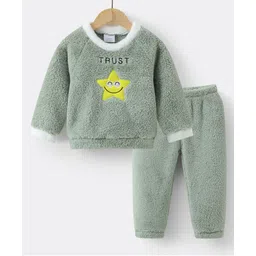 mark & mia Kookie Kids Full Raglan Sleeves Night Suit Set with Star & Text Patch - Light Green-picture-20