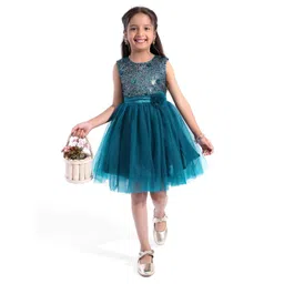 mark & mia Mark and Mia Girls Teal Round Neck Sleeveless Dress-picture-41