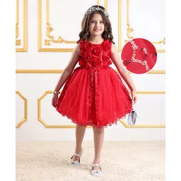 mark & mia Mark & MiaSleeveless Fit & Flare Party Frock with Floral Corsage & Sequin Detailing - Red-picture-12