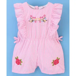 Mark & Mia Sleeveless Jumpsuit Striped with Embroidery Detailing- Pink-picture-20