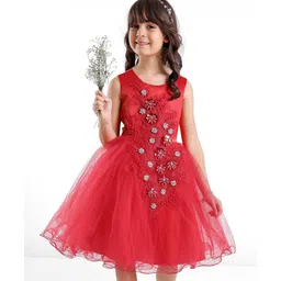 Mark & Mia Sleeveless Party Dress with Floral Applique - Red-picture-27