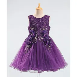Mark & Mia Sleeveless Party Frock With Floral Applique & Corsage - Purple-picture-12