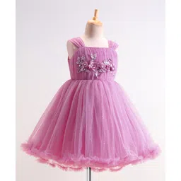 Mark & Mia Sleeveless Shimmered Party Frock with Floral Embroidery & Frill Detailing - Pink image 2