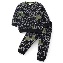 Mark & Mia Terry Knit Full Sleeves Co-Ord Sweatshirt & Lounge Pant Set With Alphabets Print - Black-picture-20