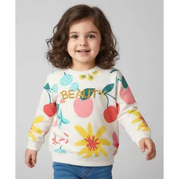 Mark & Mia Terry Knit Full Sleeves Sweatshirt With Floral & Fruit Print - White-picture-21