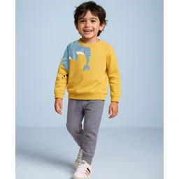 Mark & Mia Terry Knit Full Sleeves Winter Wear Suit With Fish Print - Yellow & Gray-picture-24