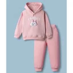 Mark & Mia Terry Knit Oversize Full Sleeves Hooded Winter Wear Suits with Graphics Print & Rabbit Applique Detailing - Pink-picture-20