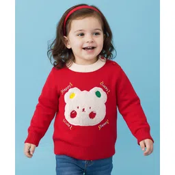 Mark & Mia Viscose Full Sleeves Pullover Sweater with Teddy Bear Design - Red-picture-27