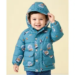 Mark & Mia Woven Full Raglan Sleeves Hooded Padded Jacket With Astronaut Print & Pocket Detailing - Blue-picture-39