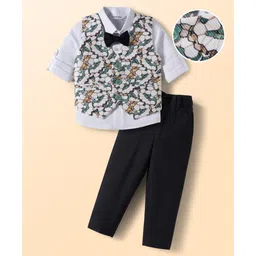 Mark & Mia Woven Full Sleeves Abstract Printed 3 Piece Party Suit with Bow - Multicolor-picture-33