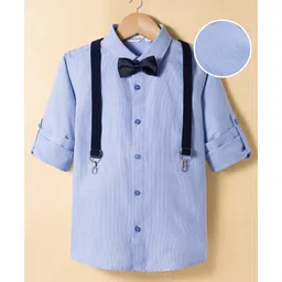Mark & Mia Woven Full Sleeves Checkered Party Shirt with Bow & Suspender - Blue-picture-15