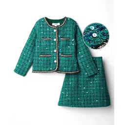 Mark & Mia Woven Full Sleeves Checks Party Top & Skirt Co-ord Set With Sequin Detailing - Mint Green-picture-23