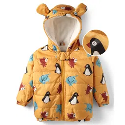 Mark & Mia Woven Full Sleeves Hooded Padded Jacket With Animal Print - Yellow-picture-12